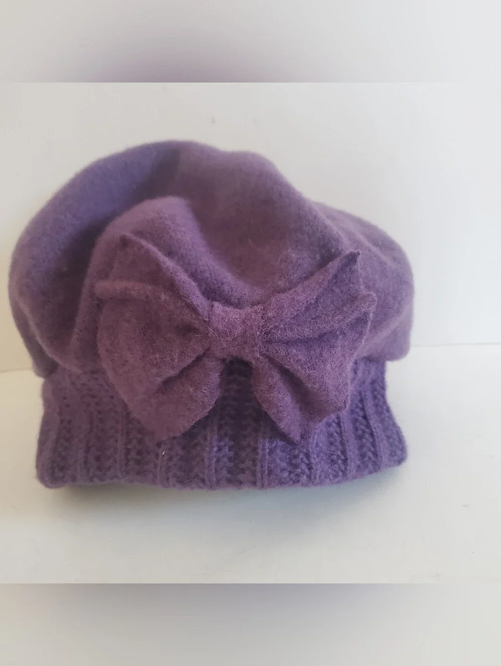 Beret 100% Wool Forbusite Winter Hat With Bow Purple - Picture 2 of 4